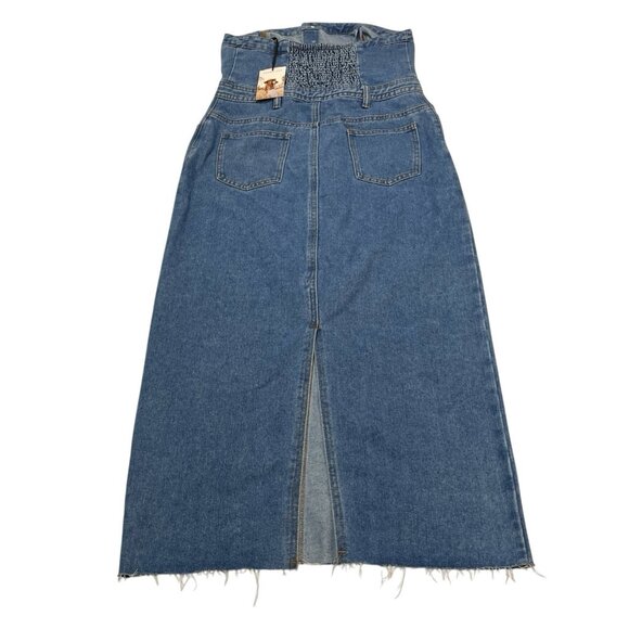 Sincerely Jules Y2K Dress Womens L Denim Strapless Cropped Wide Leg Smocked - Picture 4 of 14